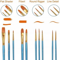 Acrylic Paint Brush Set 10pcs Nylon Hair Watercolor Oil Painting Artist Brushes.