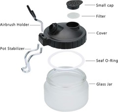 Versatile Glass Airbrush Cleaning Pot with Holder Station for Artists – 4″ Size