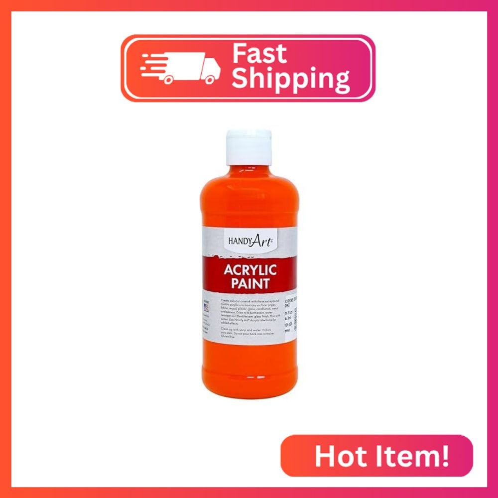 Handy Art Acrylic Paint, Chrome Orange, 16 oz Bottle, Semi-Gloss Student Fluid A