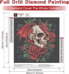 Red Dragon on Skull Roses Flowers 5D Diamond Drill Dot Art Painting Kit Fantasy