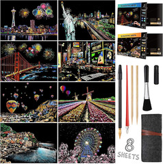 Scratch Painting Kits for Adults & Kids, Rainbow Painting Night View Scratchboar