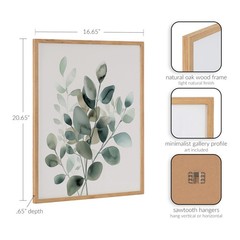 Kate and Laurel Modern Minimalist Botanical Watercolor in Muted Teal Framed W…