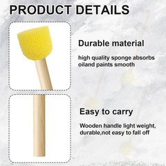 10pcs Round Sponge Paint Brushes, Wooden Handle DIY Art Craft Painting Tools