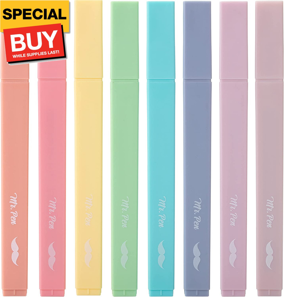 – Aesthetic Cute Pastel Highlighters Set, 8 Pcs, Chisel Tip, Candy Colors, No Bl