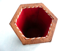 BROWN WODDEN KHATAM KARI PERSIAN PENCIL HOLDER in 6 SIDES HEXAGON SHAPE BOX