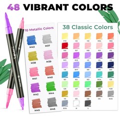 JusArt 48 Colors Acrylic Paint Markers Set with Canvas Bag, Dual Tips with Br…