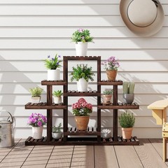 Indoor Outdoor Wood Plant Stand Multi-Tiered Corner Plant Shelf Flowerpot Hol…