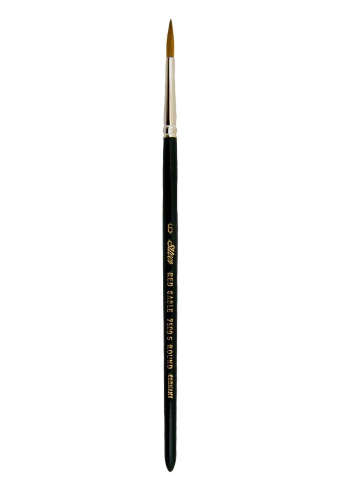 7500S6 Pure Kolinsky Round Brush for Watercolor and Oil, Size 6, Short Handle