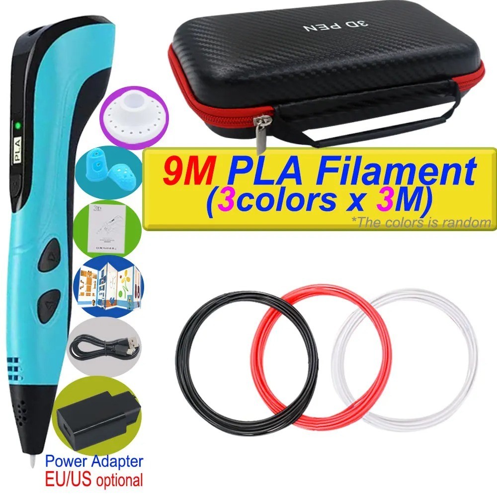 New Style 3D Printing Pen Set for Kids with PLA Filament Power Supply Travel Cas