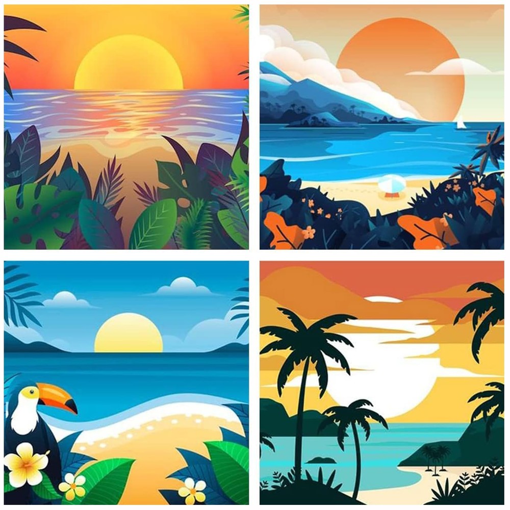 4 Pack Paint by Numbers for Adults and Kids Beginner，Landscape-Beach DIY Acry…