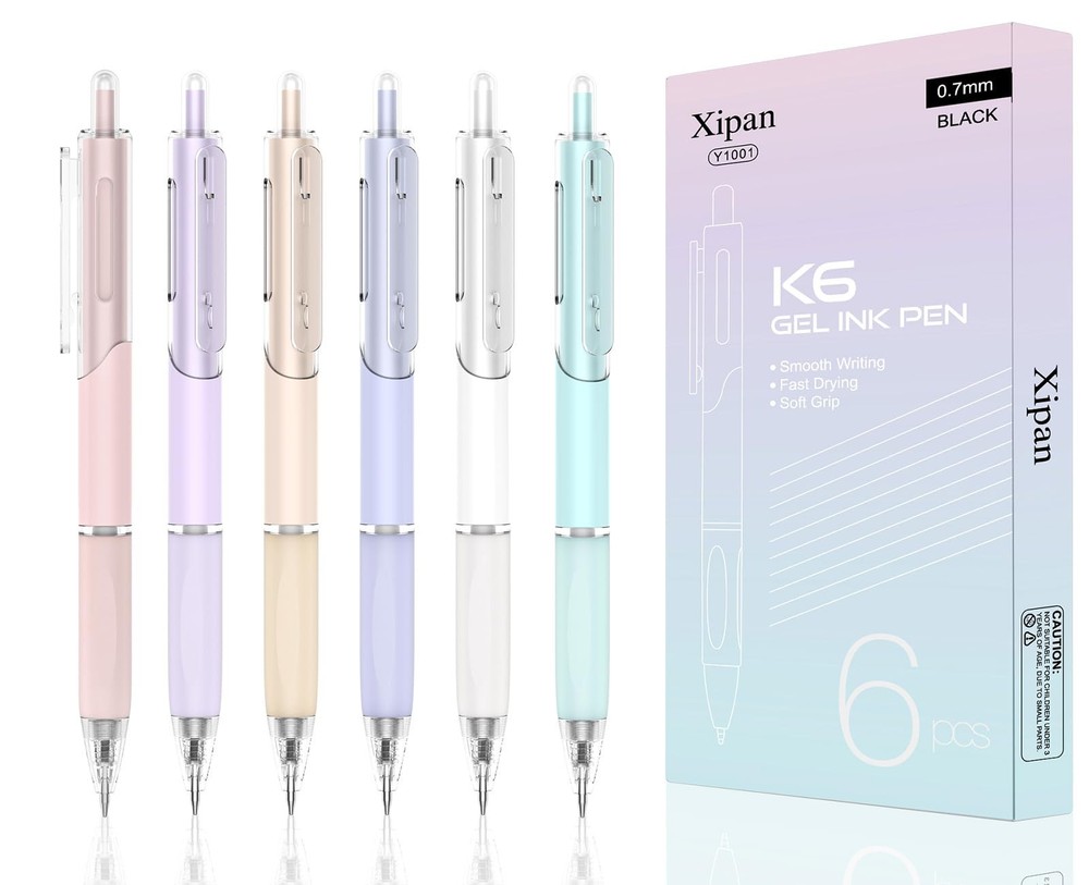 Gel Pens, 6 Pcs 0.7mm Quick Dry Black Ink Pen, Cute Ergonomic Fine Point Smoo…
