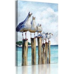 RJETZMU Seagull Ocean Wall Art Gallery Wrapped Canvas Print, Coastal Beach Se…