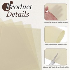 100Pcs A4 Mulberry Paper Sheets Unprepared Xuan Paper, Beige 8.3″x11.7″