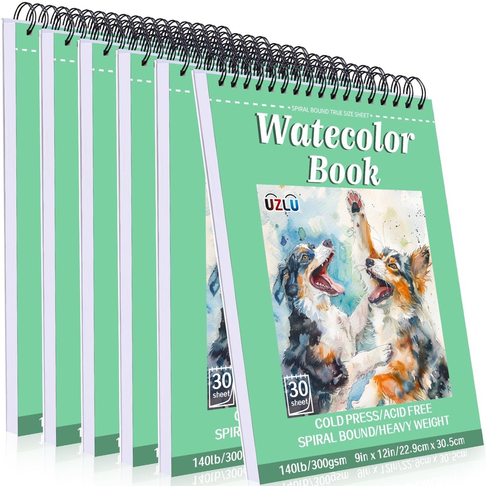 Watercolor Paper Pad 9×12 Inch 140lb/300gsm Spiral Bound Book 6 Pack