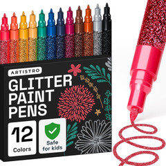 Glitter Paint Pens for Rock Painting, Stone, Ceramic, Glass, Wood, Fabric, Scrap