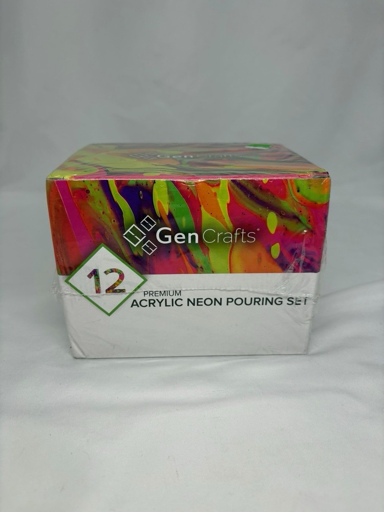 GenCrafts Pouring Neon Acrylic Paint Set of 12 Neon Colors Pre-Mixed & High 24oz