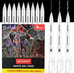 White Gel Pens 9 Pack, 0.5/0.8/1.0mm Tips Opaque Ink for Journaling & Art