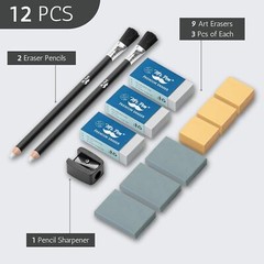 Art Eraser Set, 12Pcs, Pencil Eraser, Artist Eraser, Art Erasers, Drawing Eraser