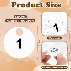 Pcs Number Tags Round 2 Part Coat Check Tags Plastic 1.7inch-round 1200 White