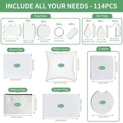 114Pcs Sublimation Blanks Products, Sublimation Blanks Set Including DIY Blan…