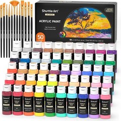 All-in-One 50 Colors Acrylic Paint Kit – 2oz Bottles for Canvas, Rocks & Crafts