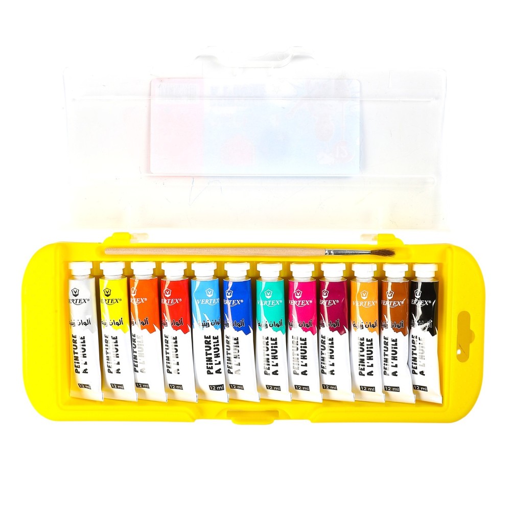 VERTEX Professional Oil Paint Set 12 Colors 12ml Tubes Artist Art Kit with Brush