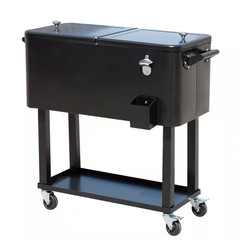 80 Qt. Black Rolling Cooling Bins Ice Chest on Wheels Outdoor Stand up Drink Coo