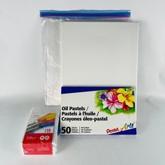 Artist’s Lot; 50 Pentel Arts Oil Pastels; 12 4×6 Canvas and 2 11×16 Canvas