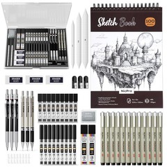 Nicpro 52PCS Art Drawing Supplies Kit, Metal Mechanical Pencil Set 52, Black