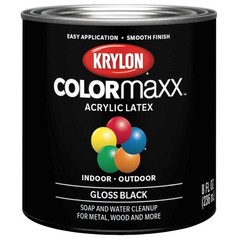 Acrylic Latex Brush On Paint Gloss Black 1/2 Pint Indoor Outdoor Durable