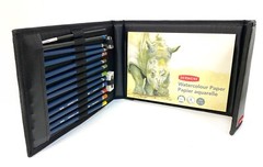 Derwent Watercolor Pencil Art Kit: Leather case with brush and paper