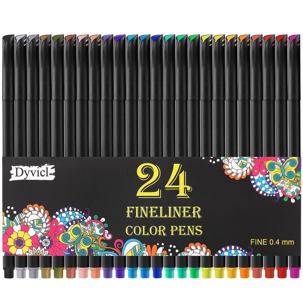 Dyvicl Journal Planner Pens Colored Pens, 24 Colors 0.4mm Fineliner Pen Set F…
