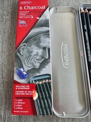 Derwent Charcoal Pencil Set 6 Piece Tin with Sharpener Artist Drawing Sketching