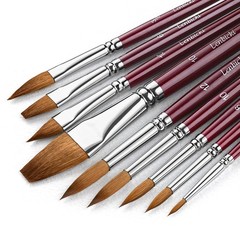 Sable Paint Brushes Professional Watercolor Paintbrush Artist Round Flat 9 PCS