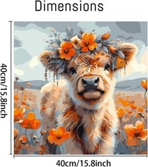 Cow Paint by Numbers for Adults – Highland Cow Flower PBN014-40X40