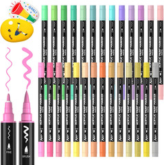 28 Pastel Colors Dual Tip Acrylic Paint Markers, Brush Tip and Fine Tip Acrylic