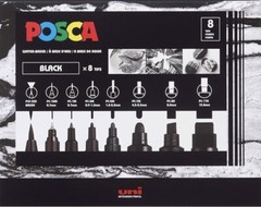 Posca 8 Piece Set of All Tip Sizes All Black Set Graffiti Art Supplies