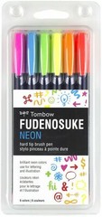 Tombow Fudenosuke Neon Brush Pen, 6-Pack. Hard Tip Fudenosuke Brush Pens