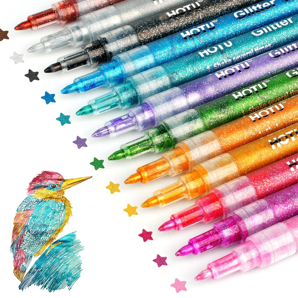 Glitter Markers Pen, 12 Glitter Colors Paint Pens Sparkly Metallic Shimmer Ac…