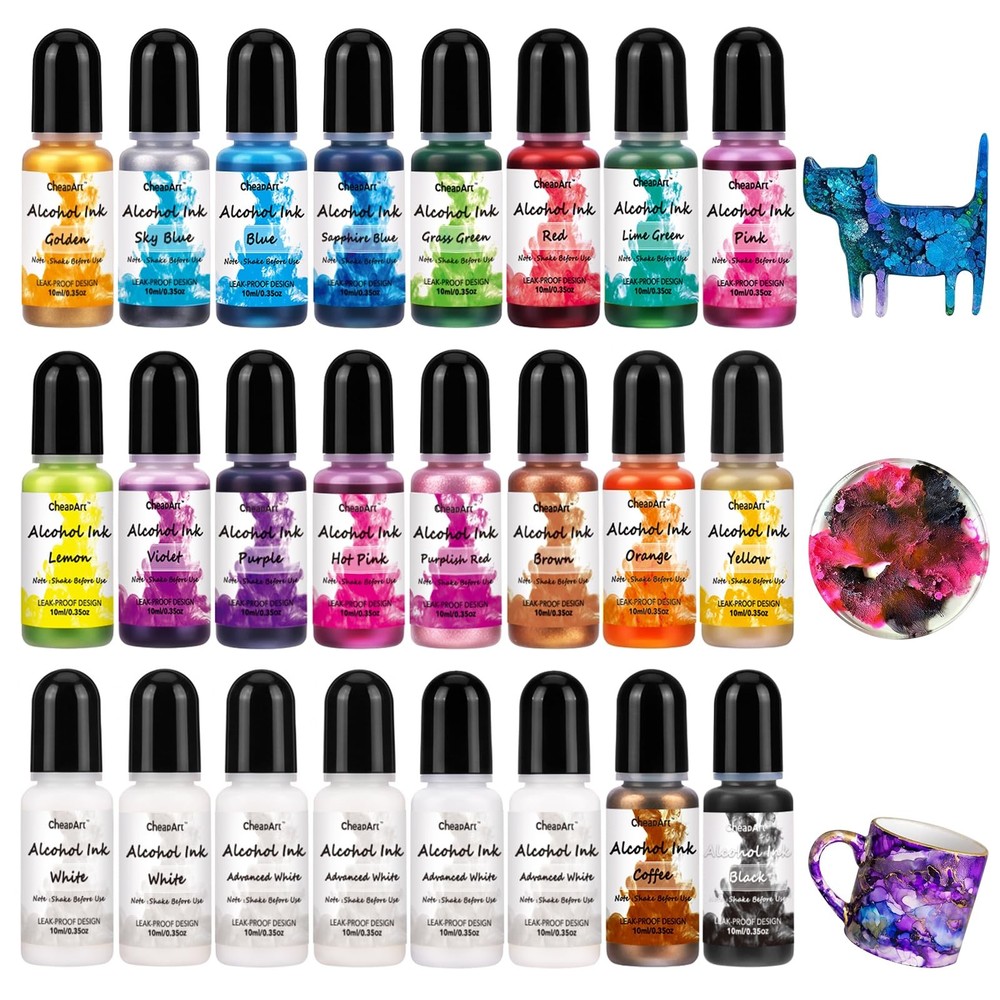 Alcohol Ink Set 24 Vibrant Colors Resin Dye High Concentrated Fast Drying Alcoho