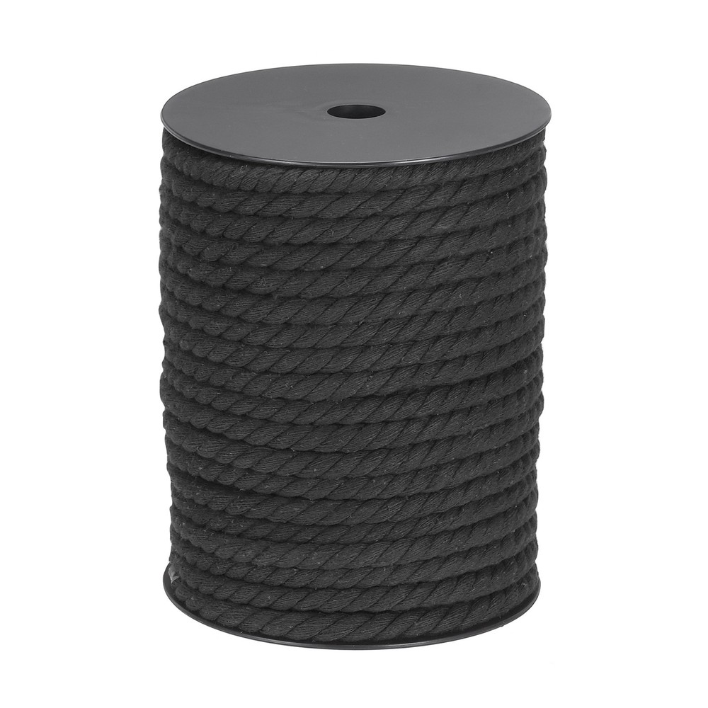 Cotton Rope 3 Strand Twisted Braided Rope Black 8mm Dia
