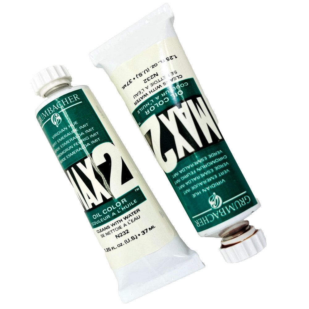 Set of 2 Vintage Grumbacher Max 2 Artists’ Oil Paint VIRIDIAN 1.25 Fl Oz