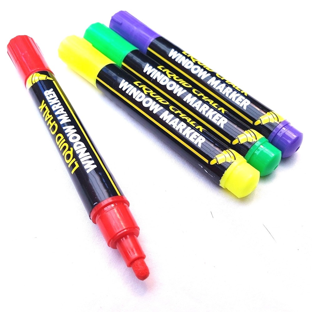 4 x Window Markers Liquid Chalk Ink White Board Dry Wipe Clean Pens Glass Sign