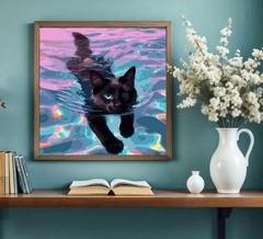 Paint by Numbers Kit for Adults Beginner, Black Cat Swimming Paint by Number …