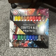 Crafts 4 All – 24 Premium Pigment Acrylic Paint Set, 24 x 12ml/0.4 fl oz + Brush