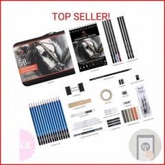 H & B 50 PCS Pro Drawing Set Sketching Kit, Art Kit with Drawing Pencils for Ske
