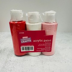 5 packs of 3 Red White & Pink Acrylic Paint 2oz Teacher Supply Crafts Valentine
