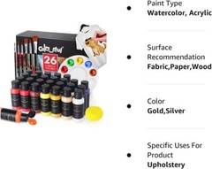 Fabric Paint Set with 6 Brushes, 1 Palette, 26 Colors Waterproof Permanent Texti