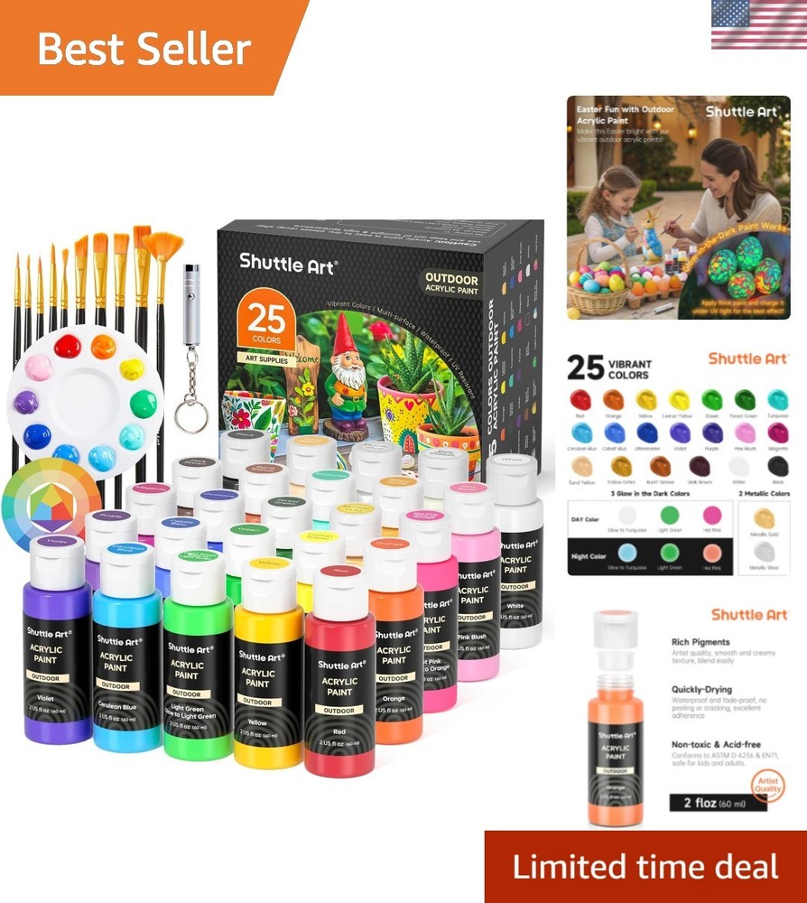 25 Colors Outdoor Acrylic Paint Set, 2oz/60ml Waterproof Acrylic Paint with 1…