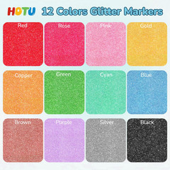 Glitter Markers Pen，12 Glitter Colors Paint Pens Sparkly Metallic Shimmer Acryli